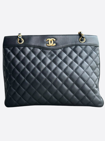 Chanel Black Lambskin Quilted Shopper Tote
