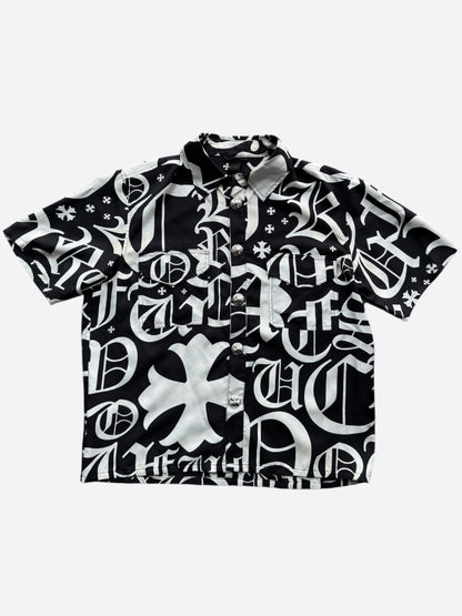 Chrome Hearts Black & White All-Over Silk Button Up Shirt