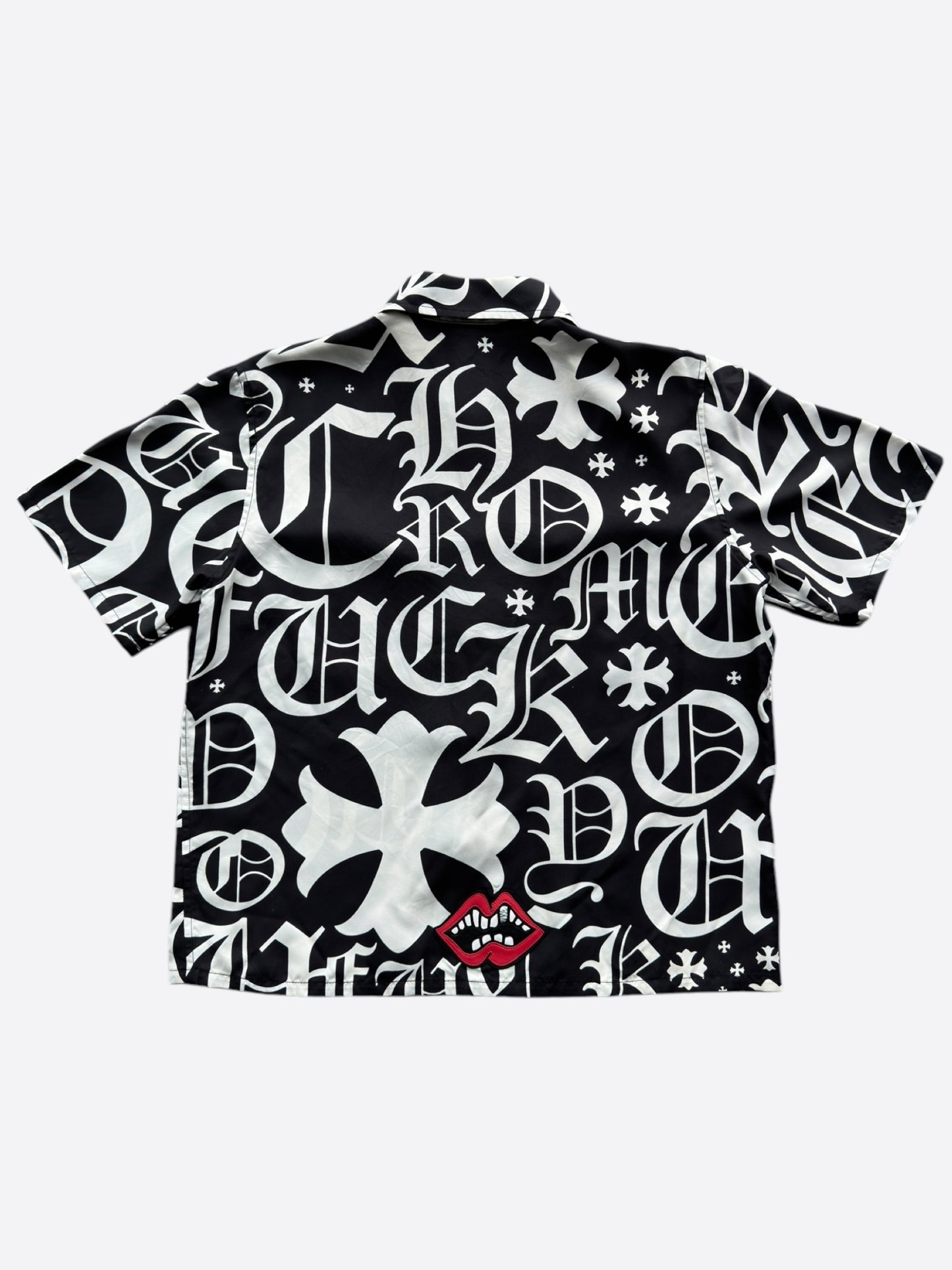 Chrome Hearts Black & White All-Over Silk Button Up Shirt