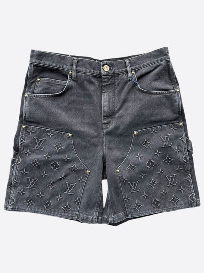 Louis Vuitton Washed Black Monogram Carpenter Shorts
