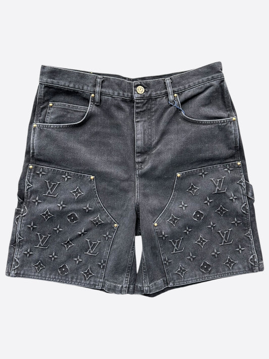 Louis Vuitton Washed Black Monogram Carpenter Shorts