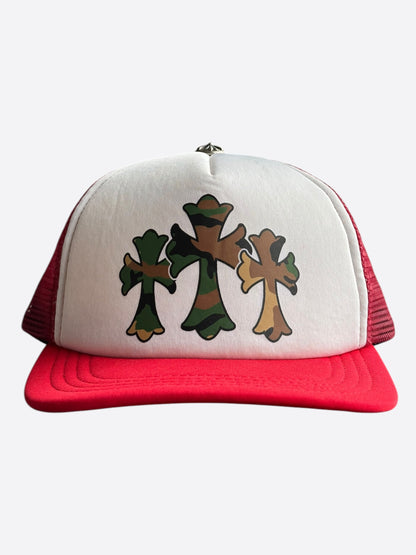 Chrome Hearts Red & Camouflage Triple Cross Trucker Hat