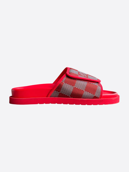 Louis Vuitton Red & White Damier Miami Mule Sandals