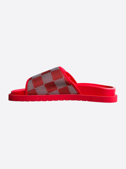 Louis Vuitton Red & White Damier Miami Mule Sandals