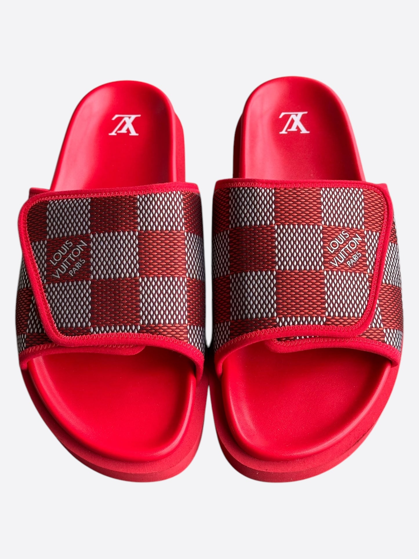 Louis Vuitton Red & White Damier Miami Mule Sandals