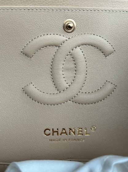 Chanel Beige Caviar Quilted Medium Flap Bag