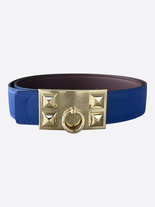 Hermes Bleu Electric & Prune Gold Collier De Chien Reversible Belt