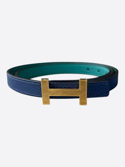 Hermes Blue & Turquoise Gold Constance Reversible Belt