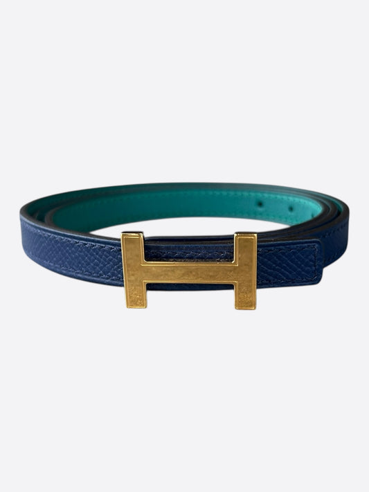 Hermes Blue & Turquoise Gold Constance Reversible Belt