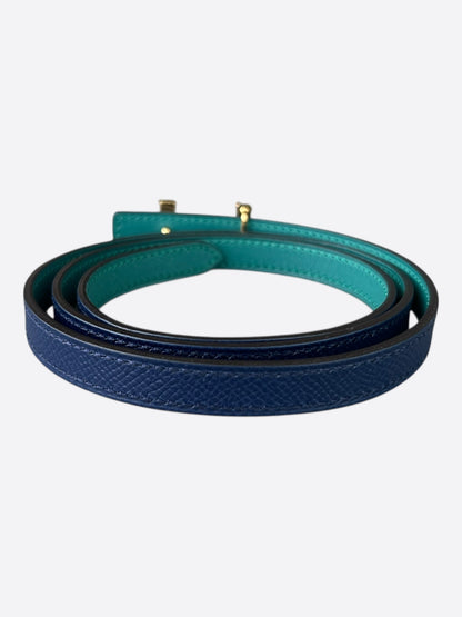 Hermes Blue & Turquoise Gold Constance Reversible Belt
