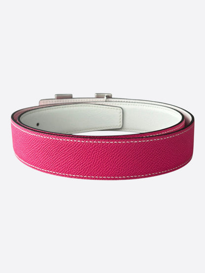 Hermes Pink & White Palladium Constance Reversible Belt