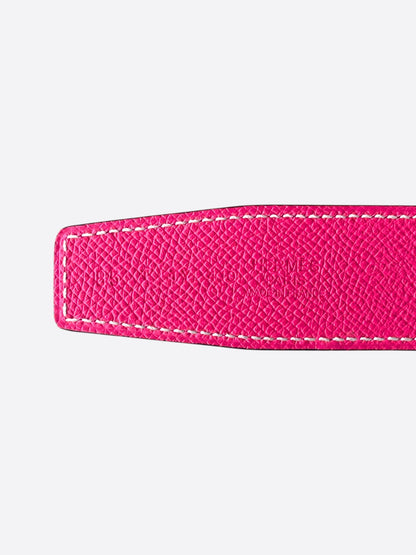 Hermes Pink & White Palladium Constance Reversible Belt