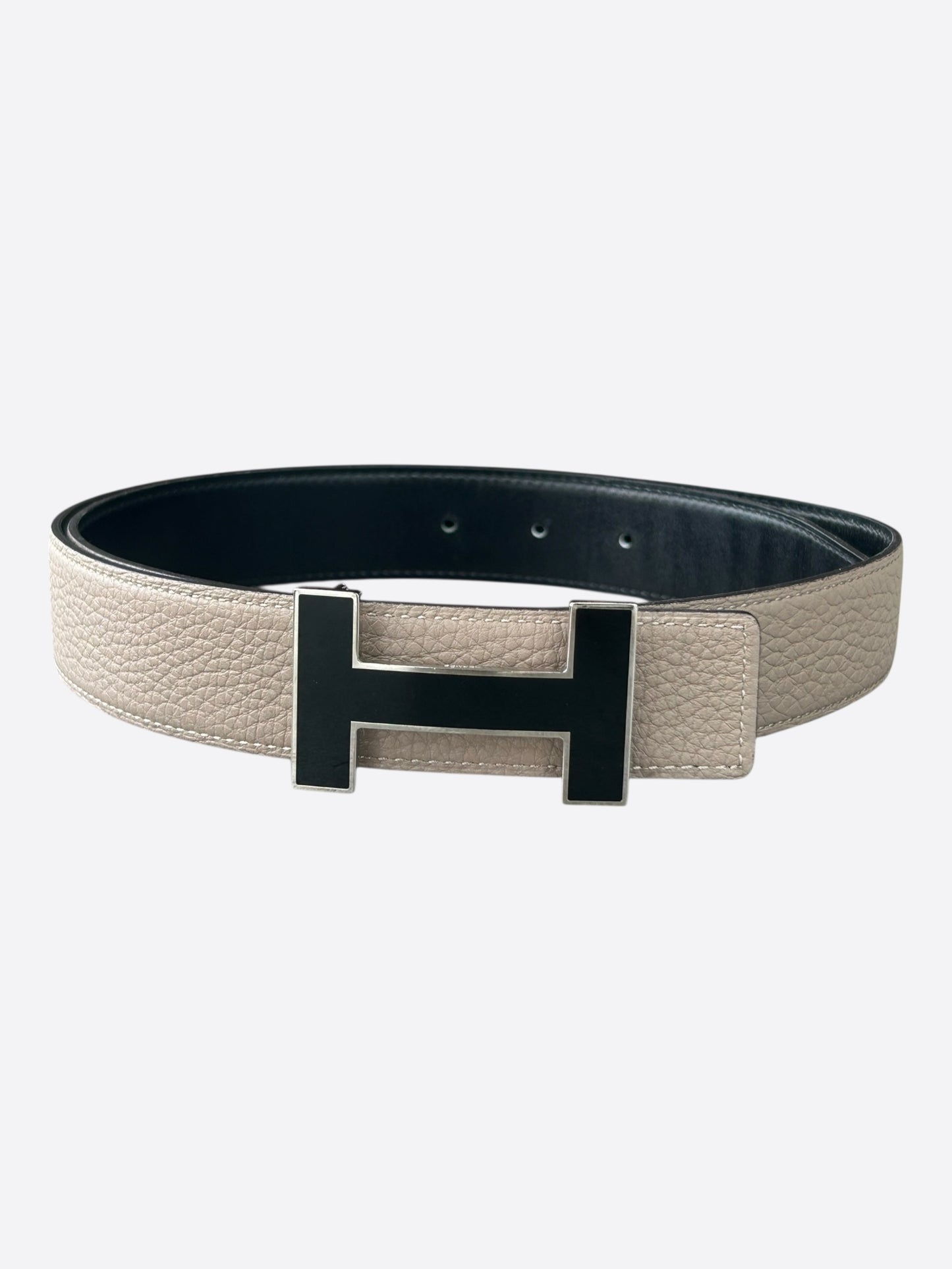 Hermes Etoupe & Black Palladium Constance Reversible Enamel Belt