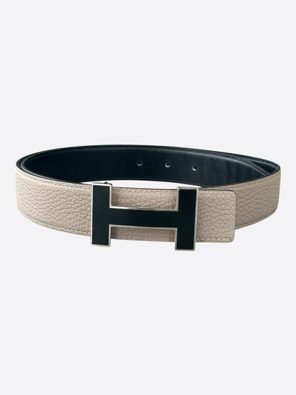 Hermes Etoupe & Black Palladium Constance Reversible Enamel Belt