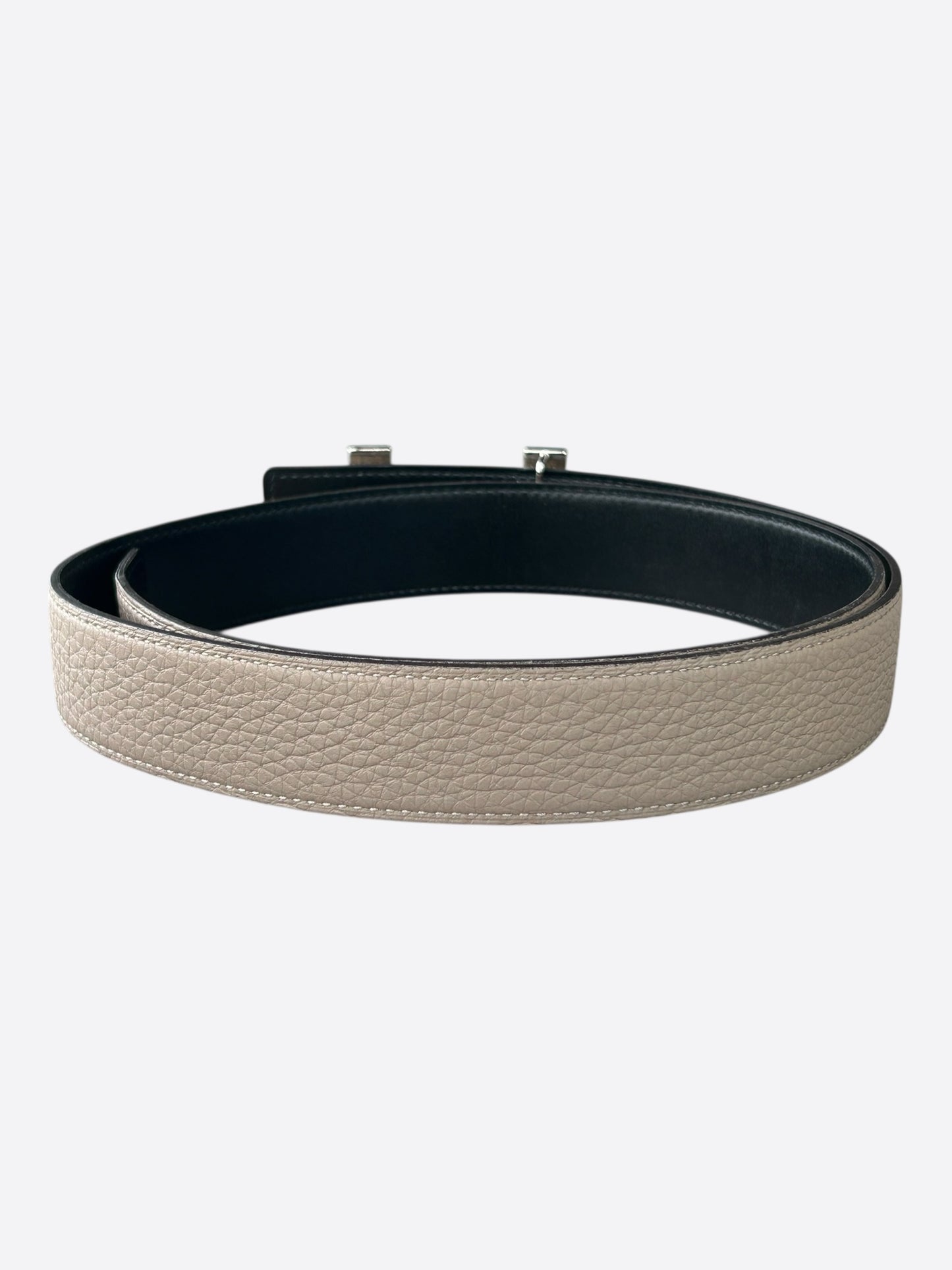 Hermes Etoupe & Black Palladium Constance Reversible Enamel Belt