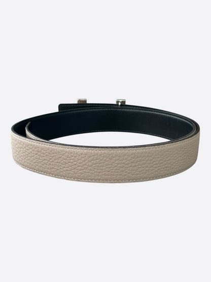 Hermes Etoupe & Black Palladium Constance Reversible Enamel Belt