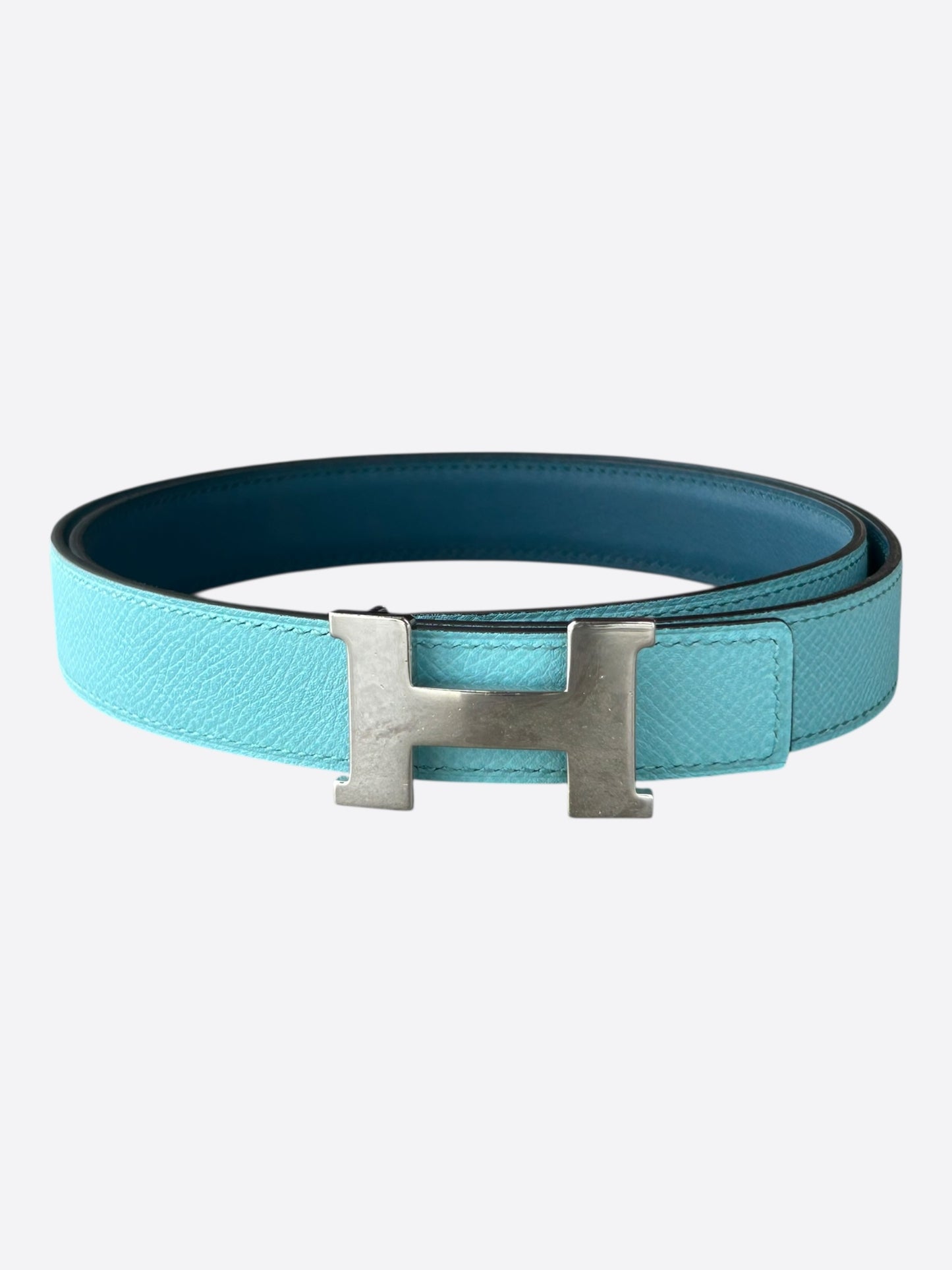 Hermes Blue Palladium Constance Reversible Belt