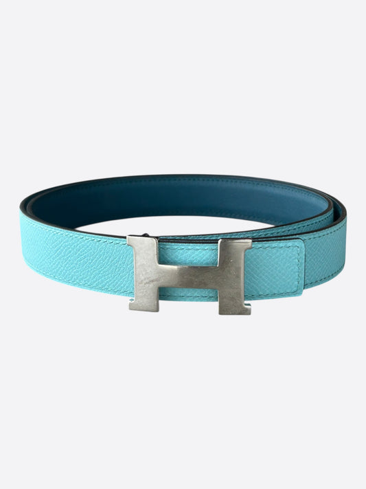 Hermes Blue Palladium Constance Reversible Belt