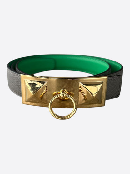 Hermes Grey & Green Gold Collier De Chien Reversible Belt
