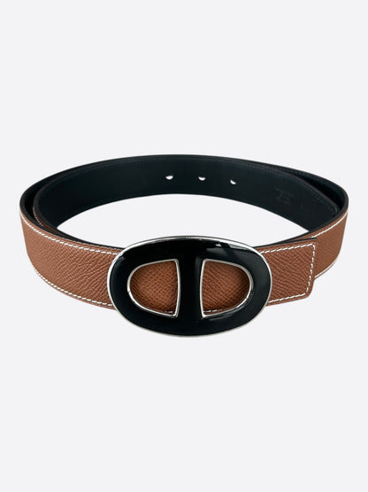 Hermes Brown & Black Palladium Chaine d'Ancre Reversible Enamel Belt