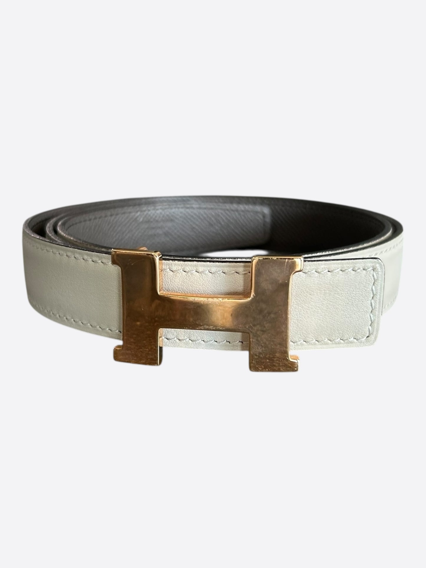 Hermes White & Brown Gold Constance Reversible Belt