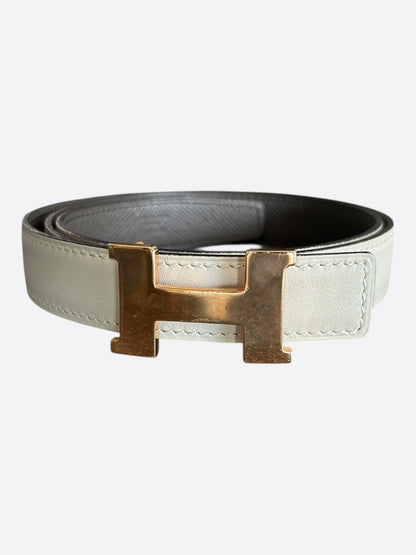 Hermes White & Brown Gold Constance Reversible Belt