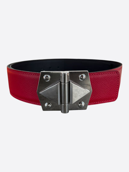 Hermes Red & Brown Palladium Hinge Reversible Belt