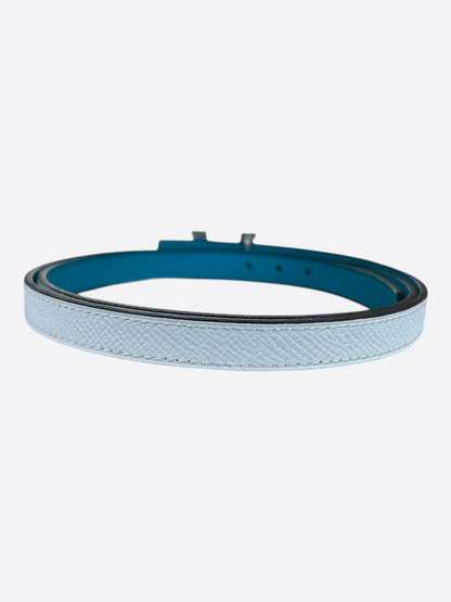 Hermes White & Blue Palladium Constance Reversible Belt