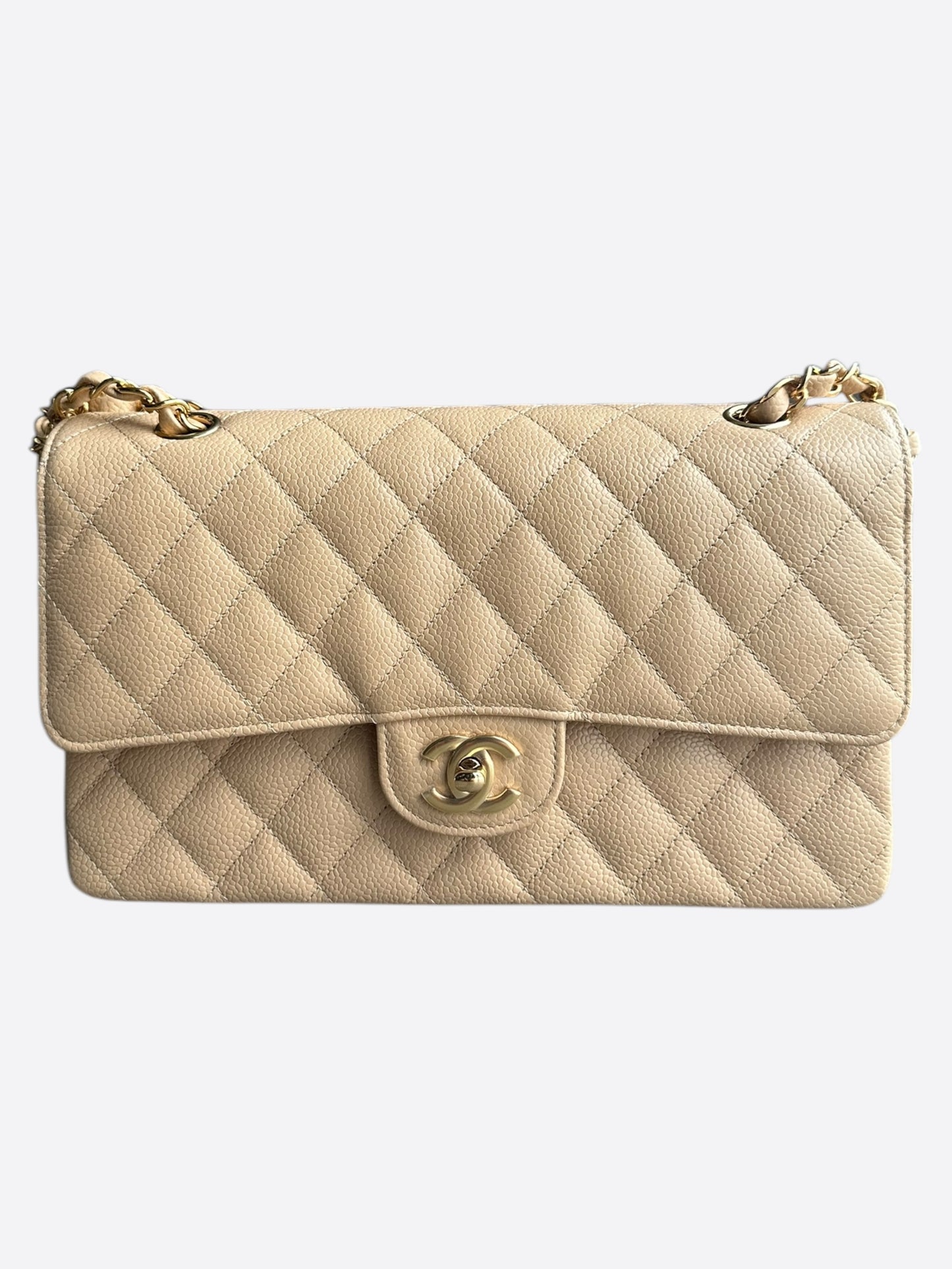 Chanel Beige Caviar Quilted Medium Flap Bag