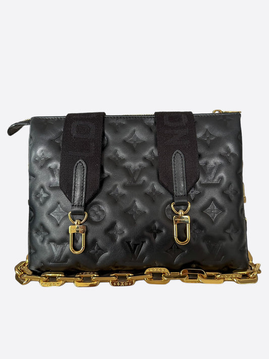 Louis Vuitton Black Puffy Lambskin Monogram Coussin PM