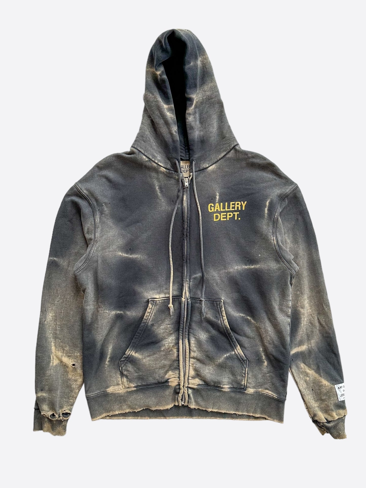 Gallery Dept Sunfaded Black Distressed Logo Zip Up Hoodie