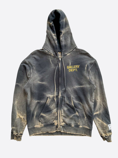 Gallery Dept Sunfaded Black Distressed Logo Zip Up Hoodie