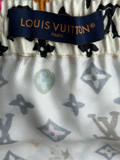 Louis Vuitton Tyler Cream Multicolor Monogram Silk Shorts