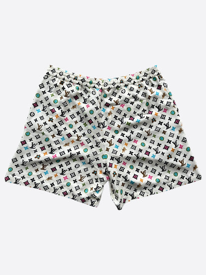 Louis Vuitton Tyler Cream Multicolor Monogram Silk Shorts