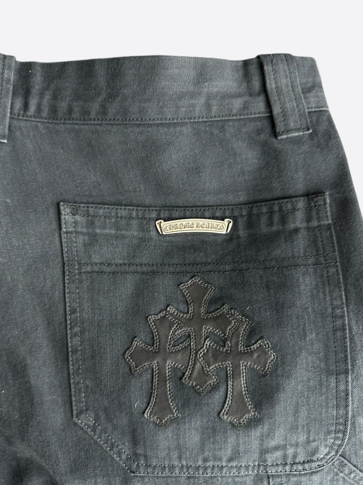 Chrome Hearts Black Herringbone Cross Patch Carpenter Pants