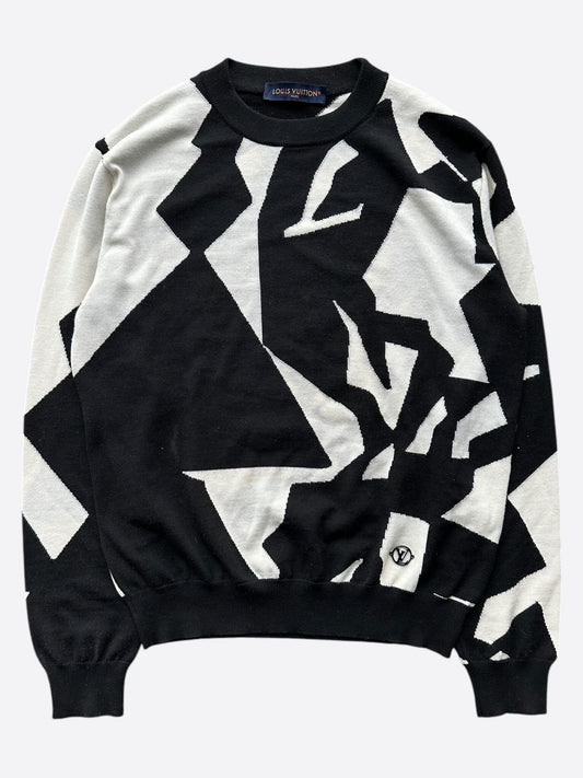 Louis Vuitton Black & White Abstract Wool Sweater