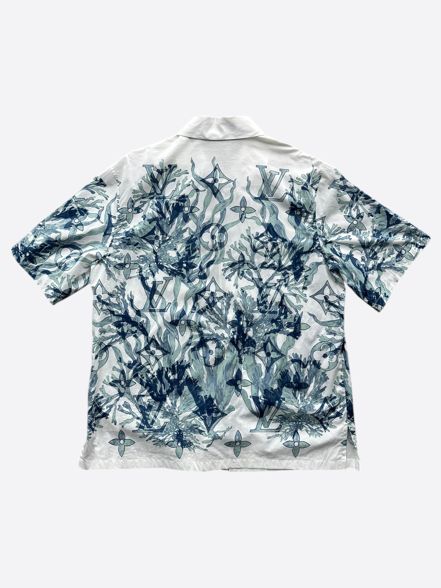 Louis Vuitton Blue & White Aquagarden Monogram Button Up Shirt