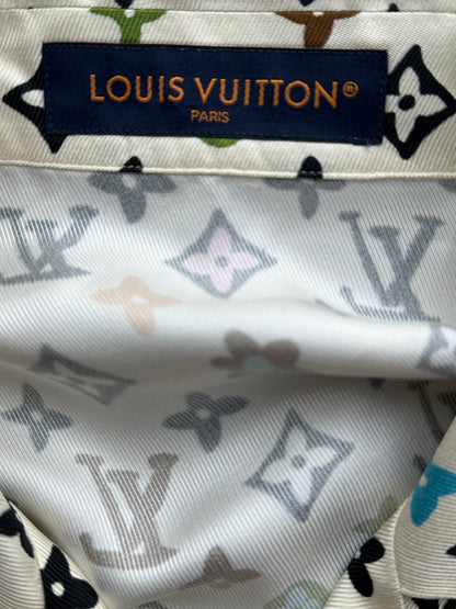 Louis Vuitton Tyler Cream Multicolor Monogram Silk Button Up Shirt