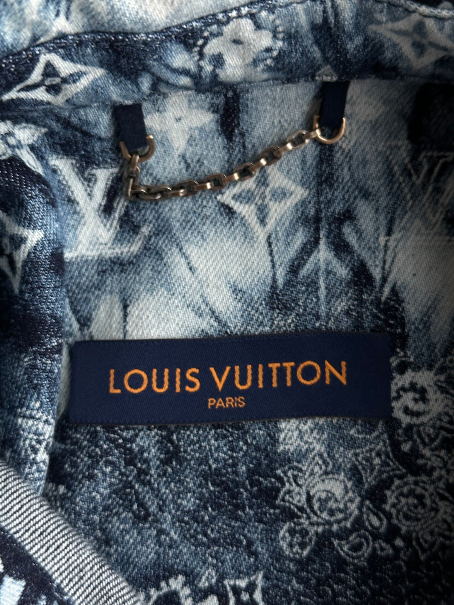 Louis Vuitton Blue Bleached Bandana Denim Button Up Shirt