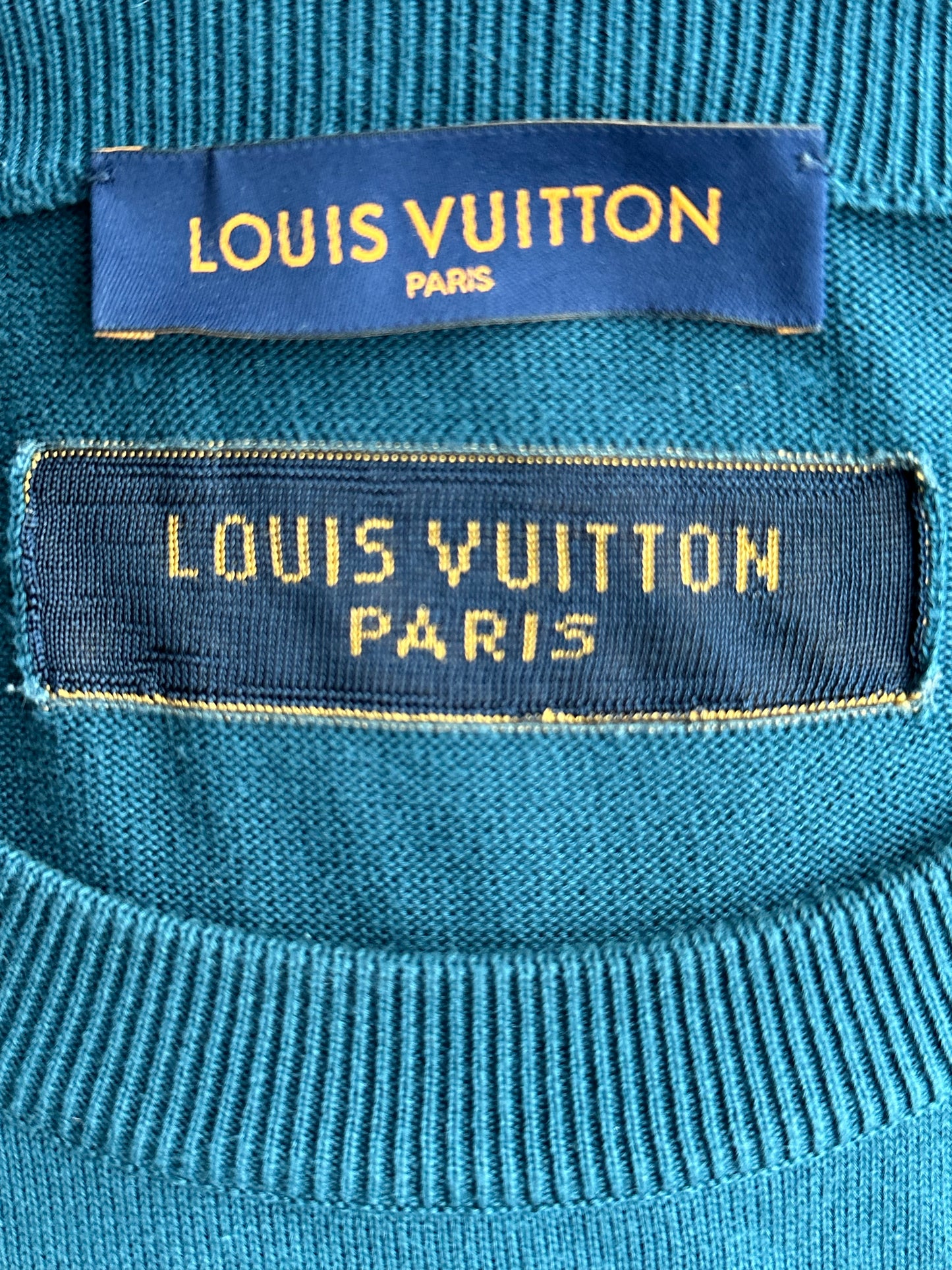 Louis Vuitton Blue & White Music Note Logo Intarsia T-Shirt