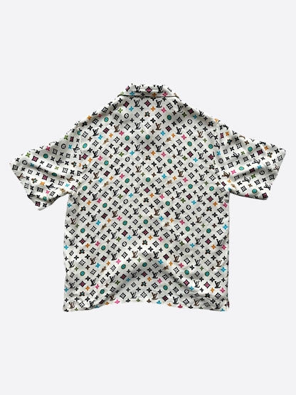 Louis Vuitton Tyler Cream Multicolor Monogram Silk Button Up Shirt