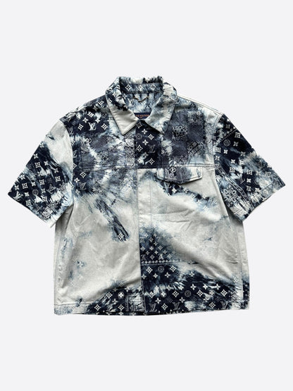 Louis Vuitton Blue Bleached Bandana Denim Button Up Shirt