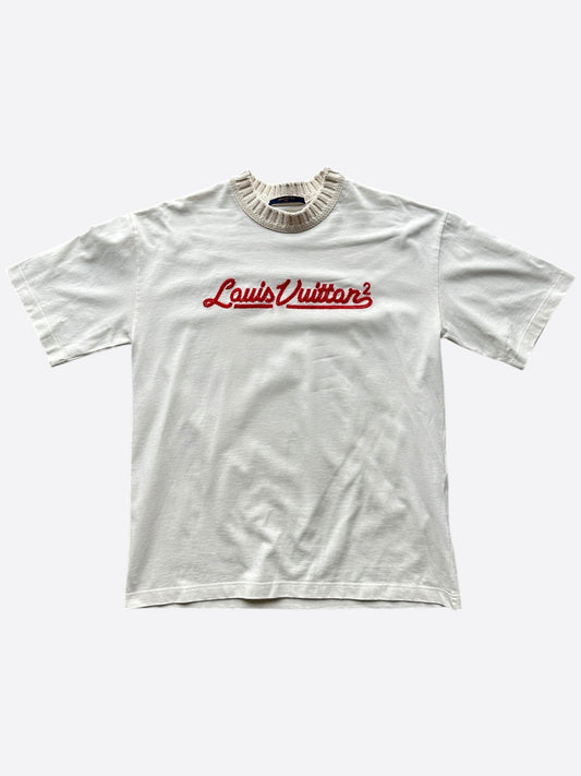 Louis Vuitton Nigo White & Red Embroidered Mockneck T-Shirt