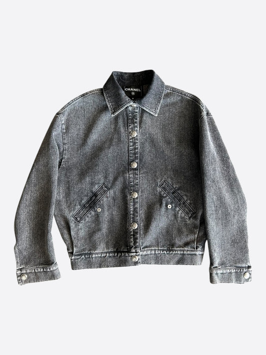 Chanel Grey CC Logo Denim Women's Jacket