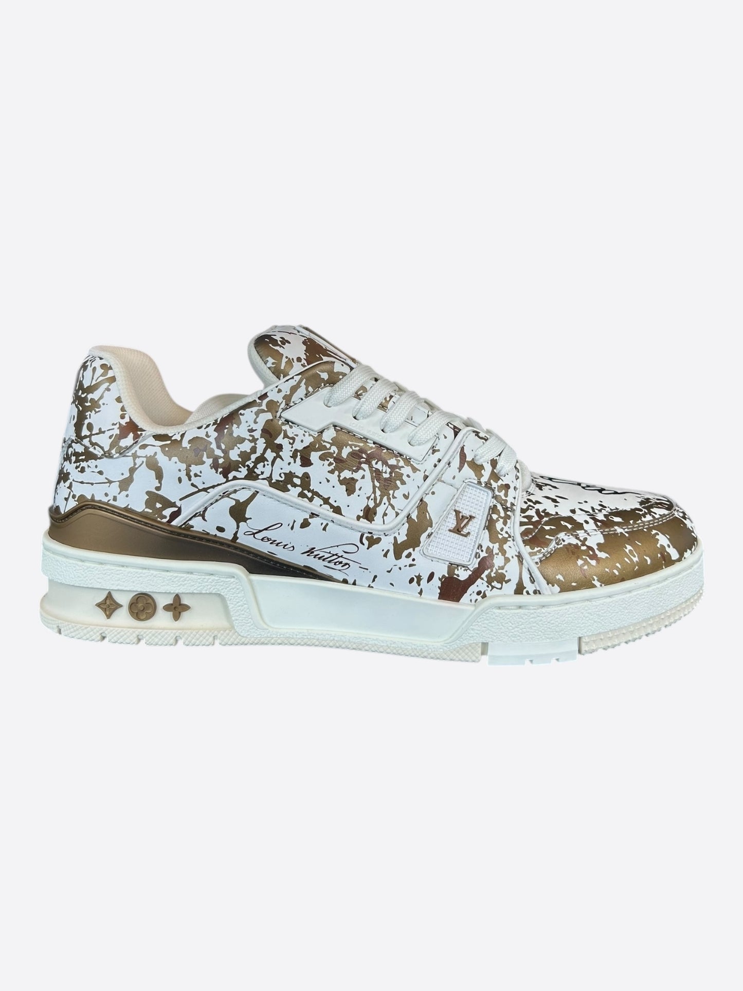Louis Vuitton White & Gold Paint Splatter Trainers