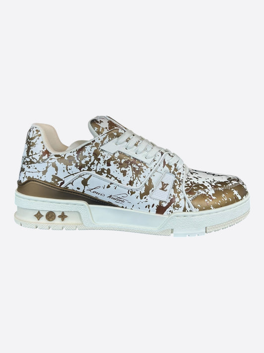 Louis Vuitton White & Gold Paint Splatter Trainers