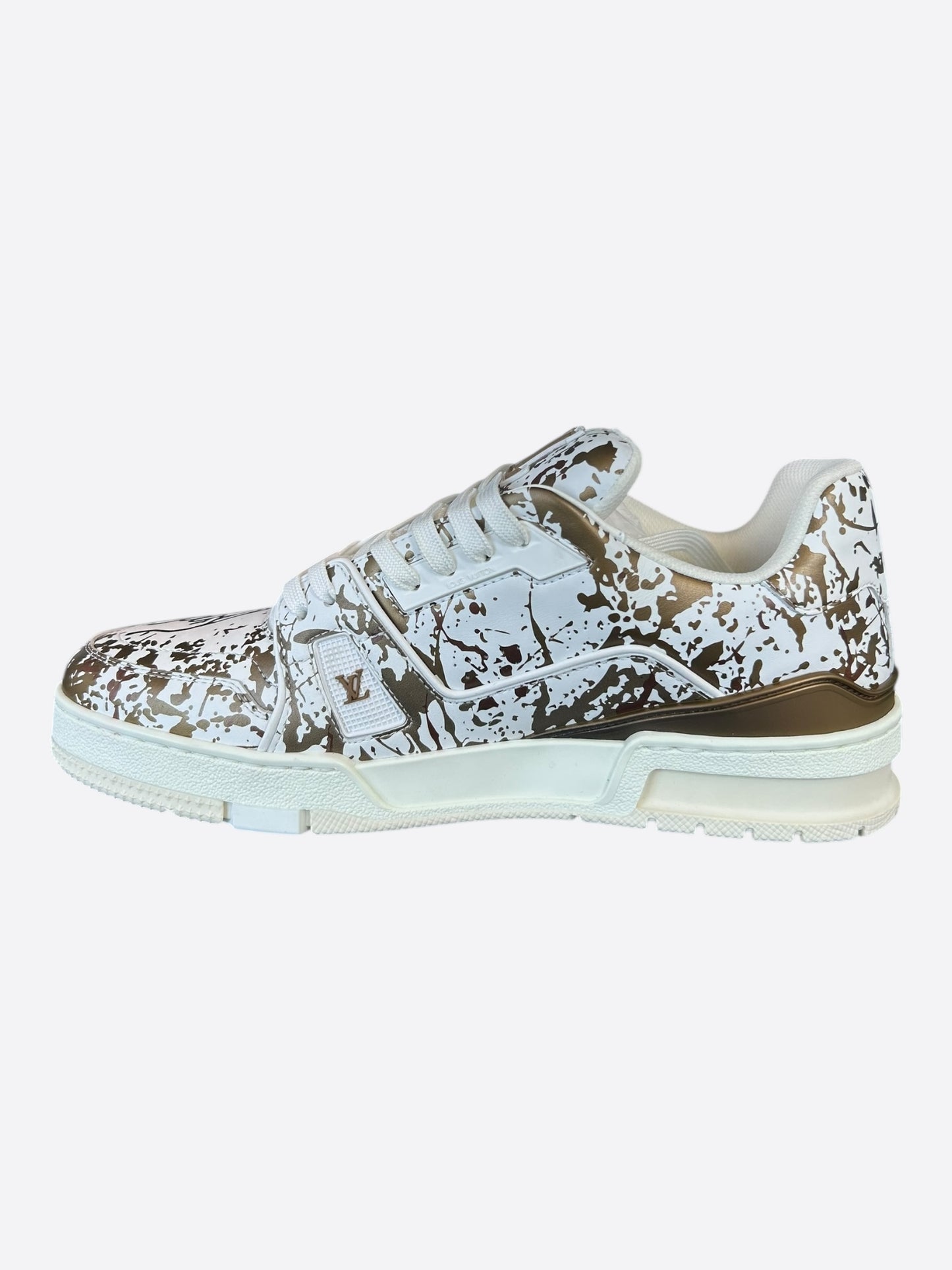 Louis Vuitton White & Gold Paint Splatter Trainers