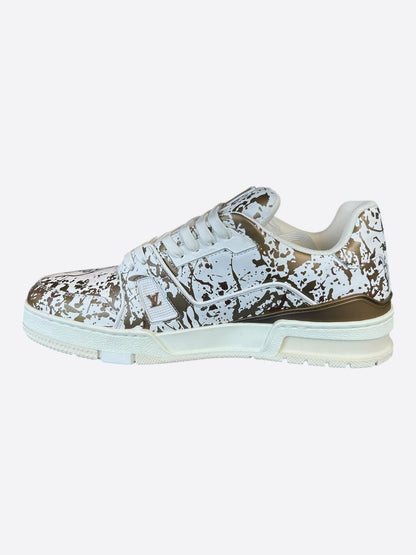 Louis Vuitton White & Gold Paint Splatter Trainers