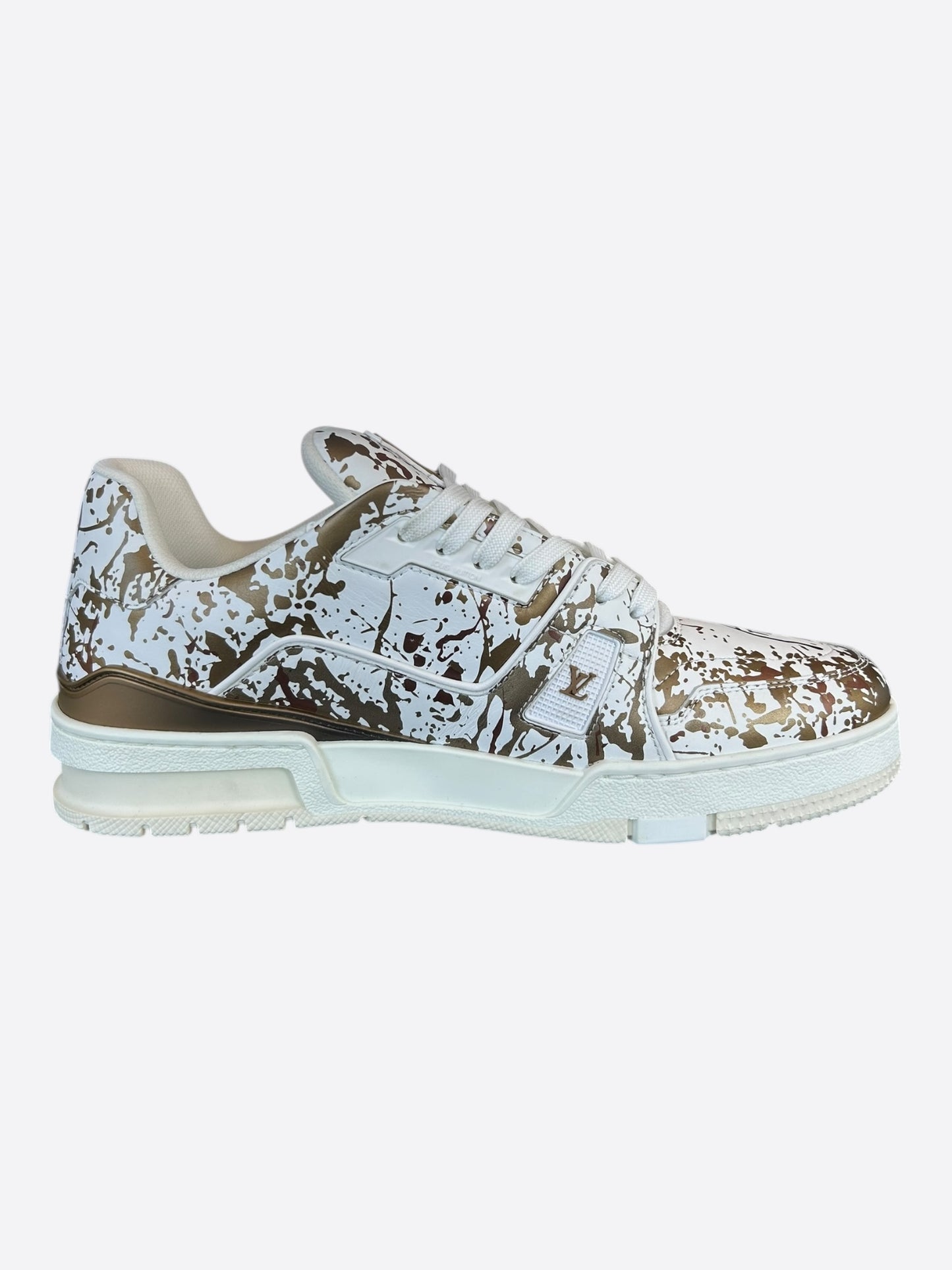 Louis Vuitton White & Gold Paint Splatter Trainers