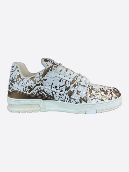 Louis Vuitton White & Gold Paint Splatter Trainers